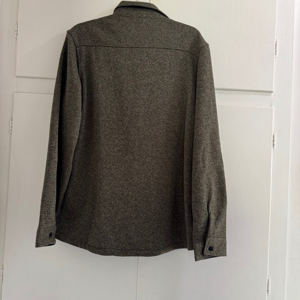 Eddie Bauer Sweater Fleece Shirt Jacket Mens Medium Button Front Olive Green - Picture 2 of 6